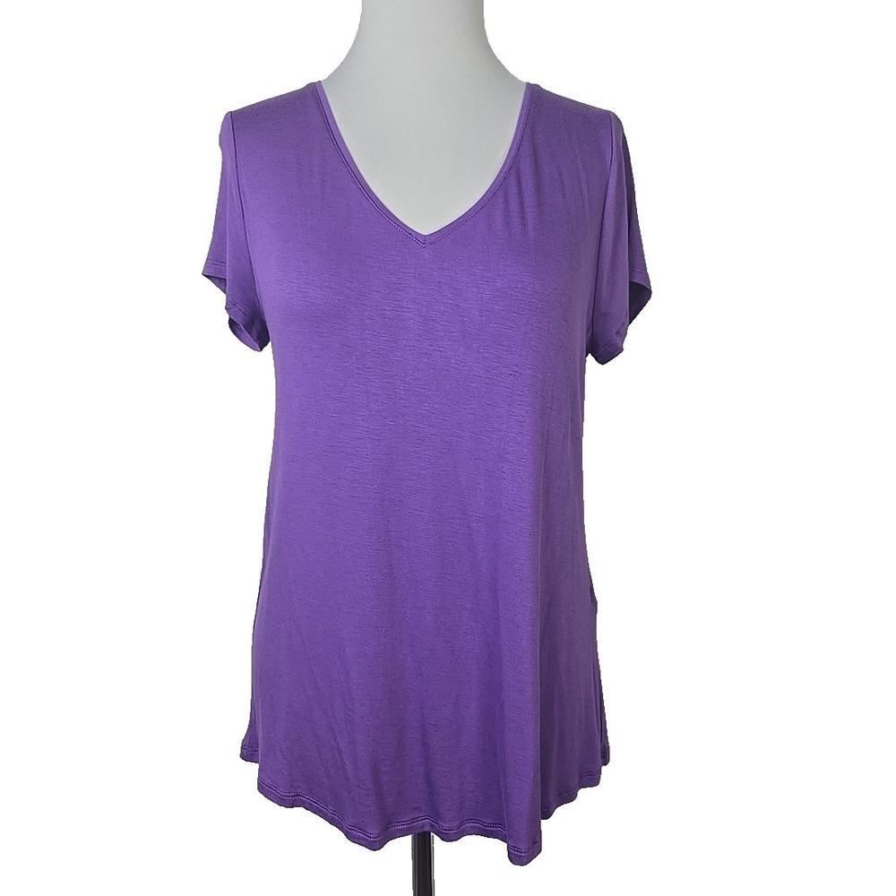 WHBM Purple V Neck Short‎ Sleeve T-shirt Top Small S